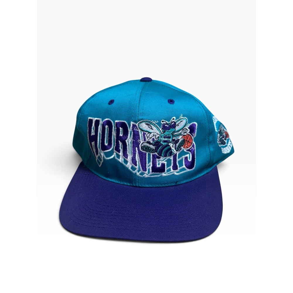 Vintage 90s NBA Charlotte Hornets Basketball Hat Logo Graphics Snapback Cap Teal